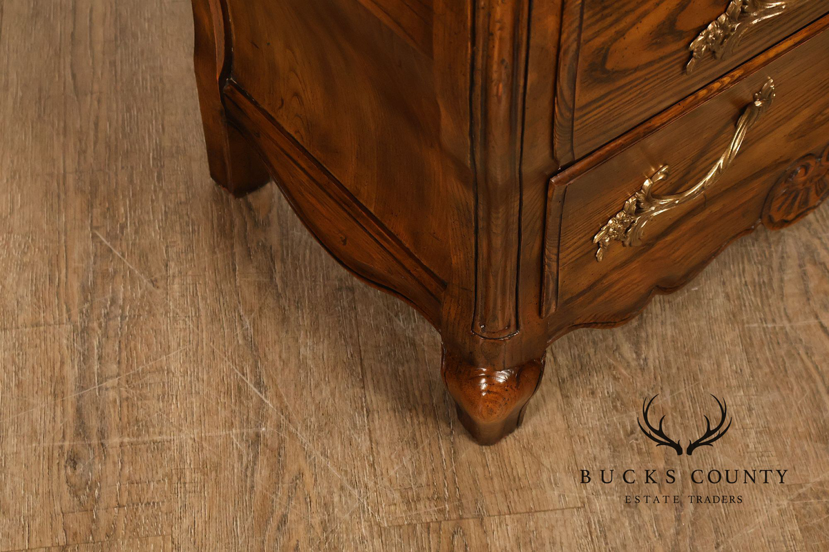 Baker Furniture French Provincial Carved Oak Bombay Chest Nightstands