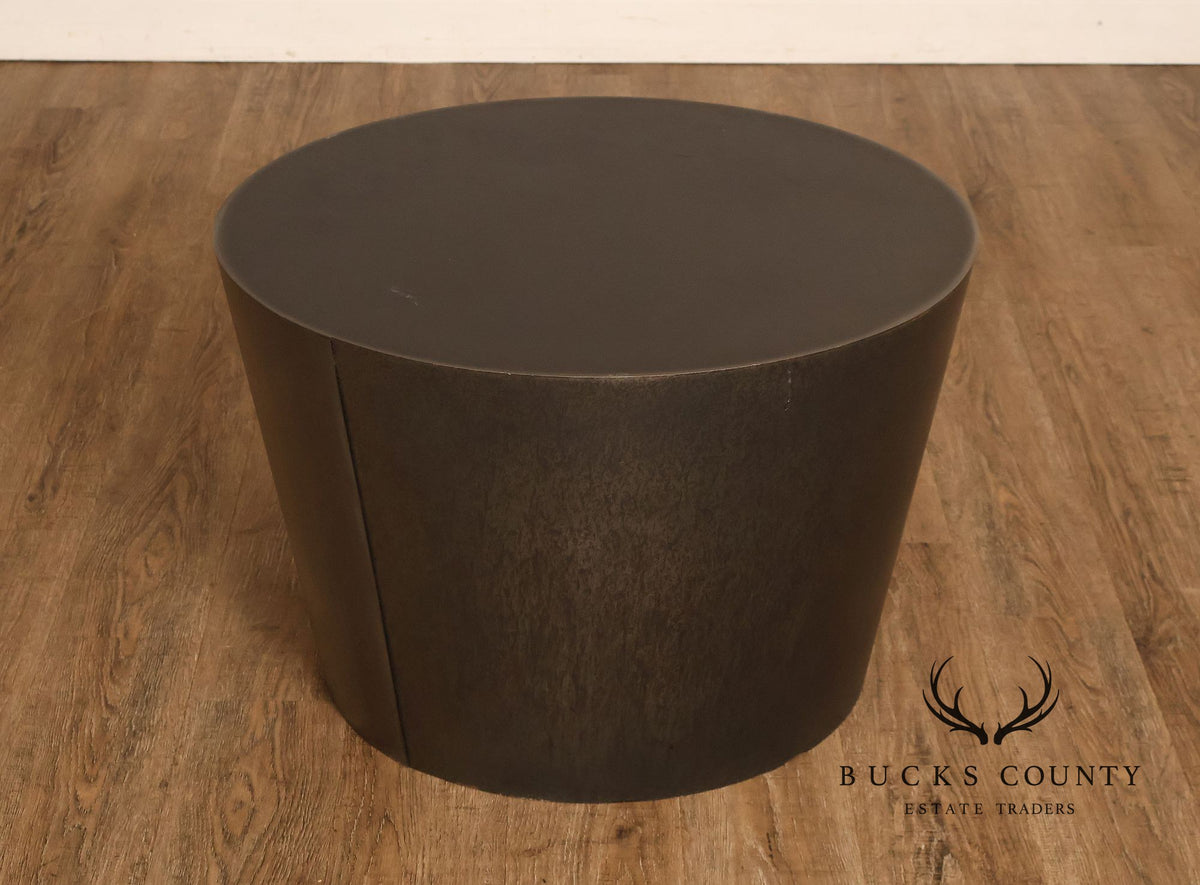 Modern Patinated Steel Round Drum Side Table