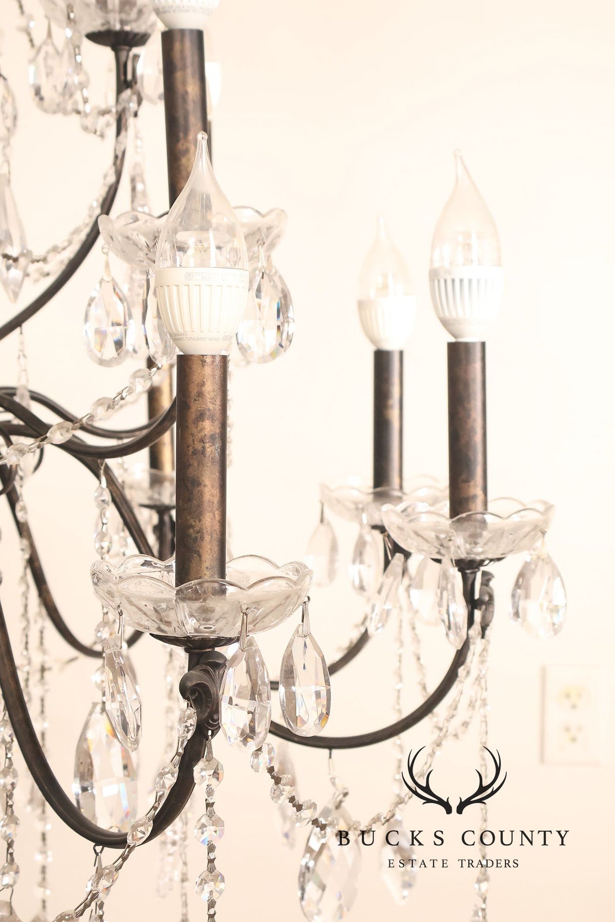 Large Twenty-Light Crystal And Wrought Iron 55" Chandelier