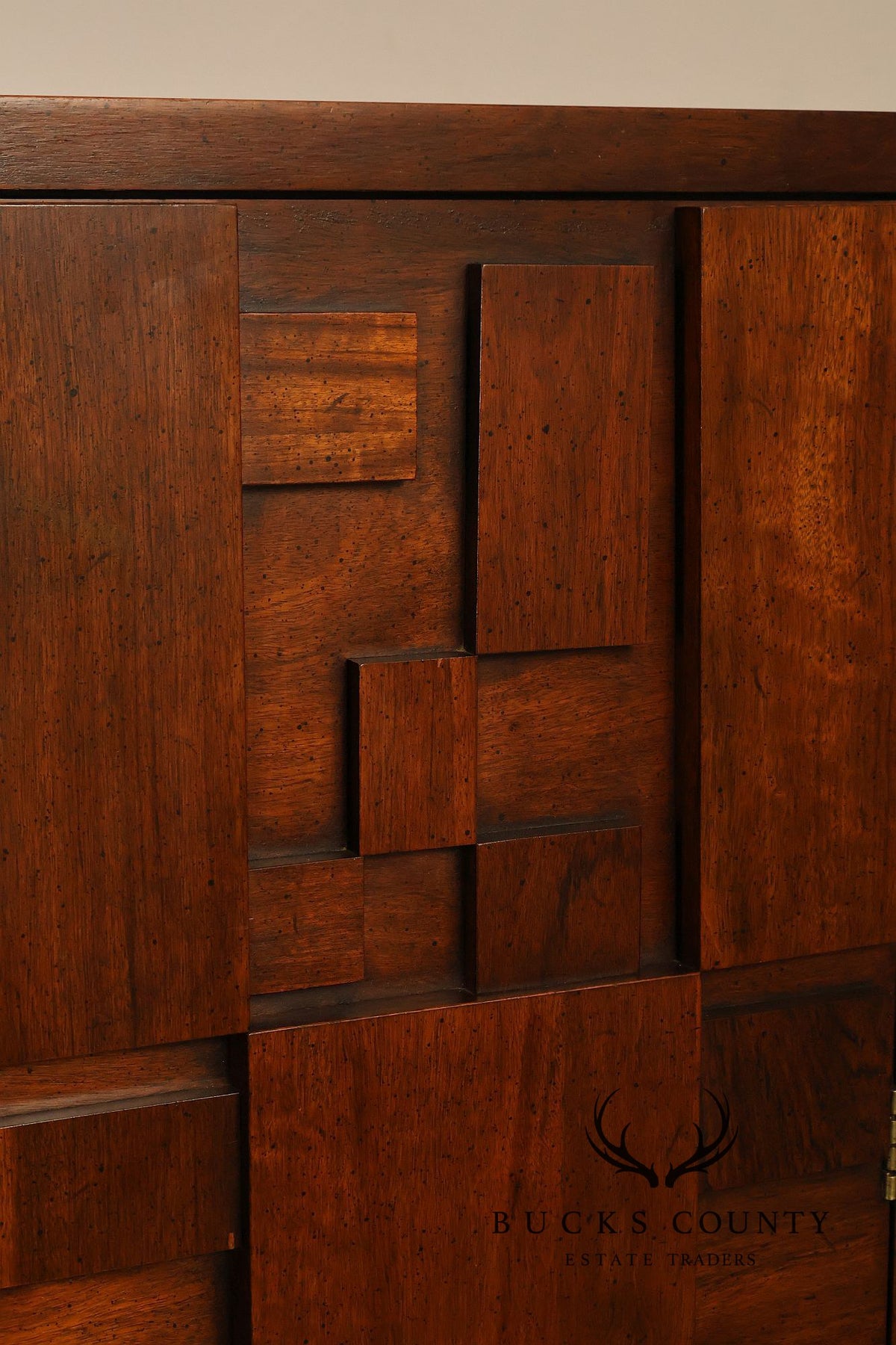 Vintage Lane Mid-Century Modern Brutalist Walnut Armoire