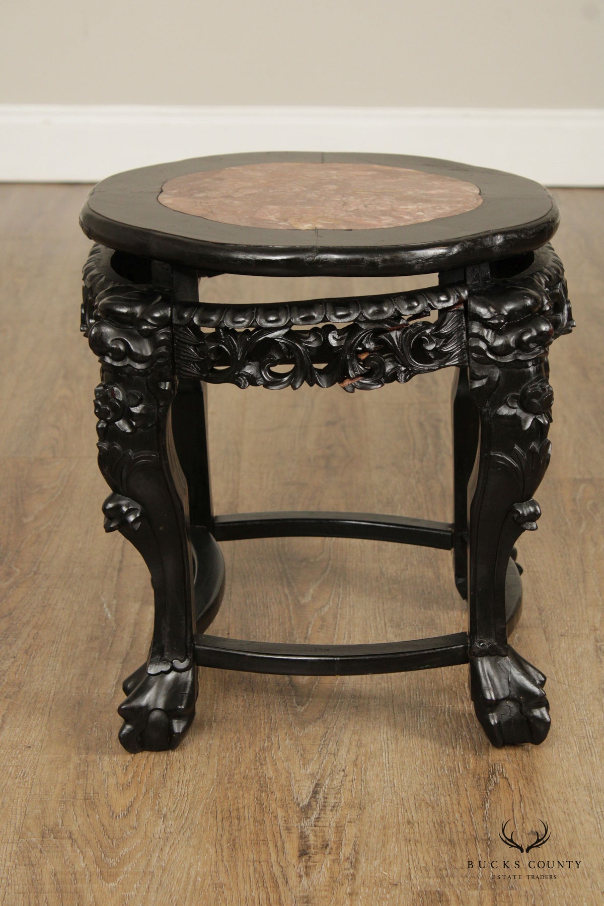 Chinese Carved Wood Stone-Top Low Stand