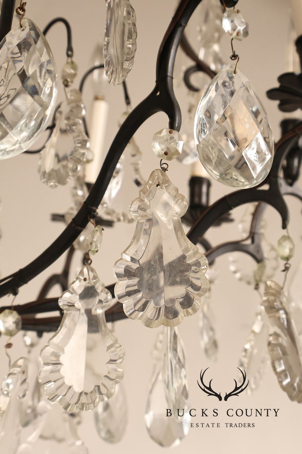 French Louis XV Style Crystal And Wrought Iron Eight Light Chandelier