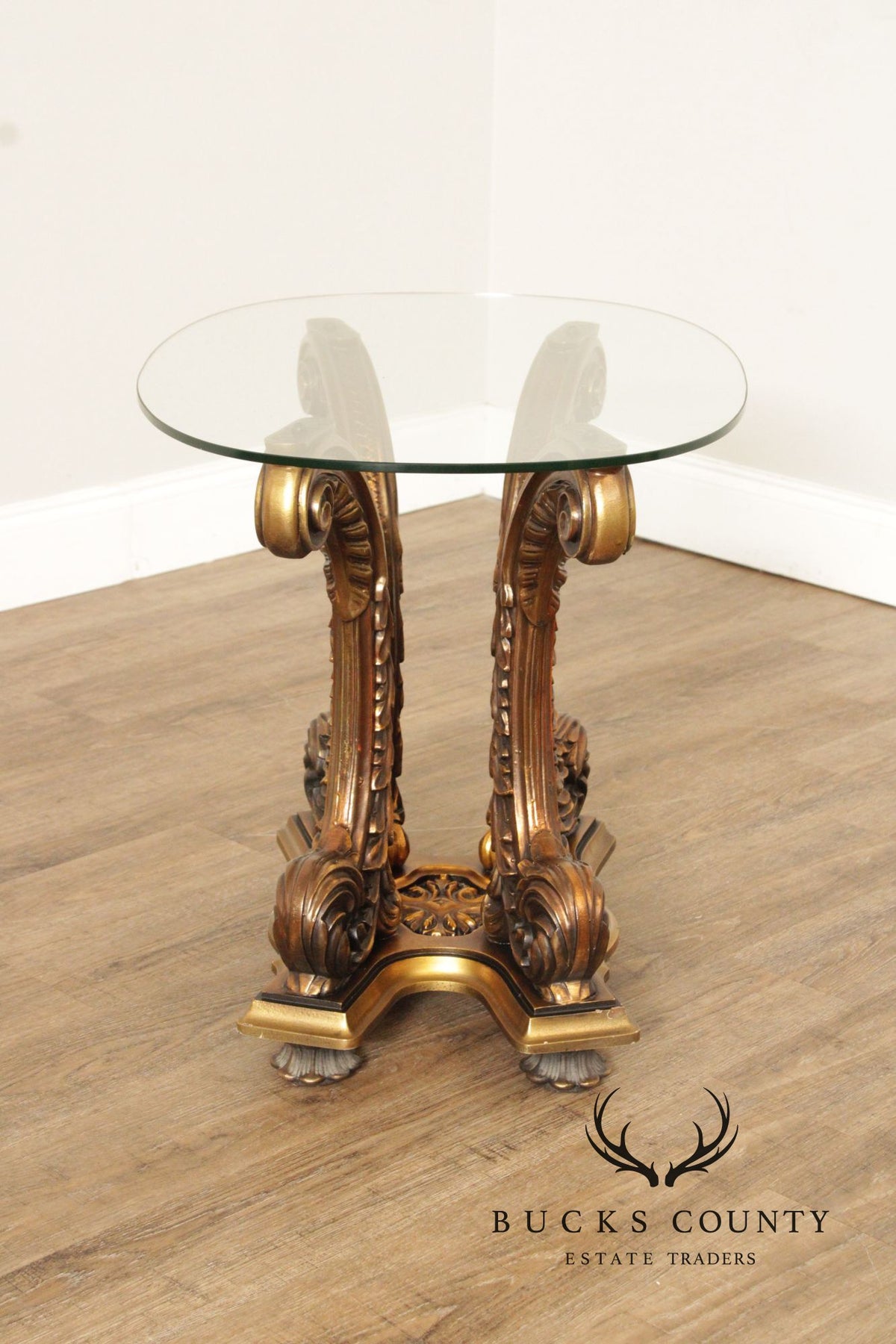Italian Rococo Style Glass Top Giltwood Side Table