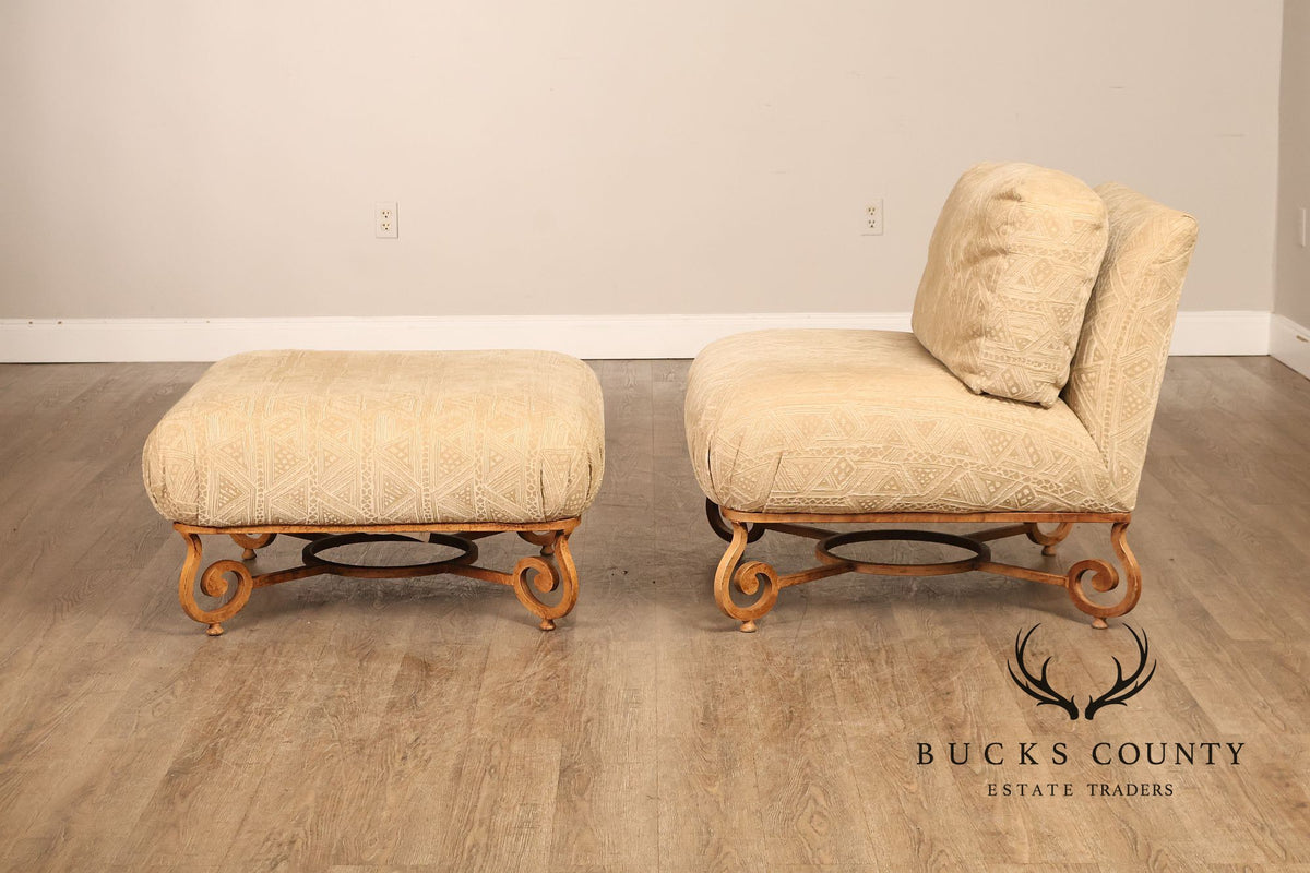 Henredon Upholstered Lounge Chair With Ottoman