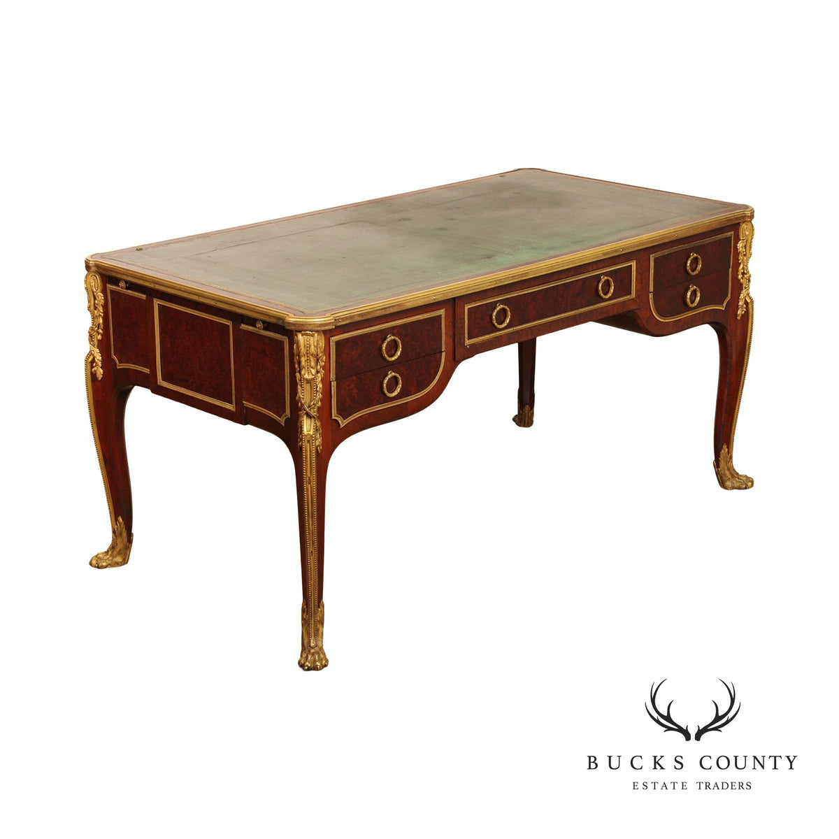 French Louis XV Style Leather Top Bureau Plat Writing Desk