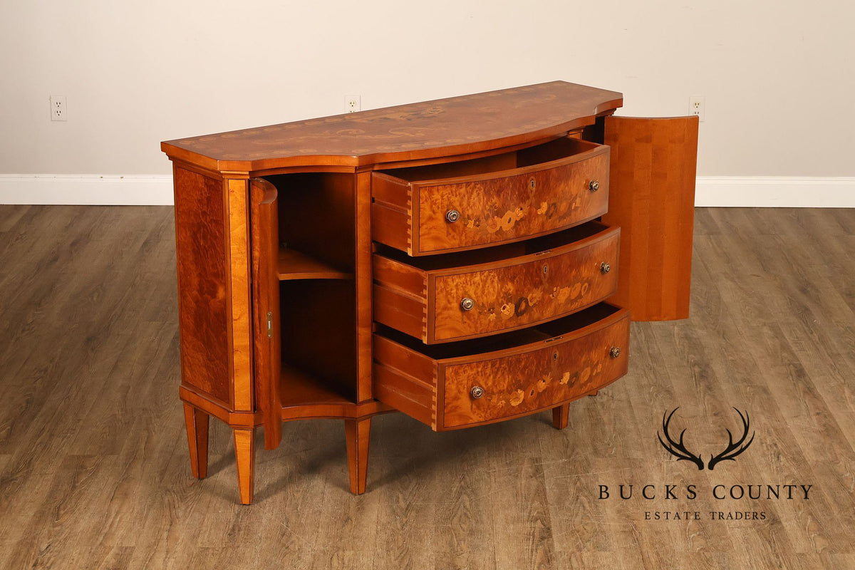 Italian Neoclassical Style Pair of Burl Wood Inlaid Sideboards