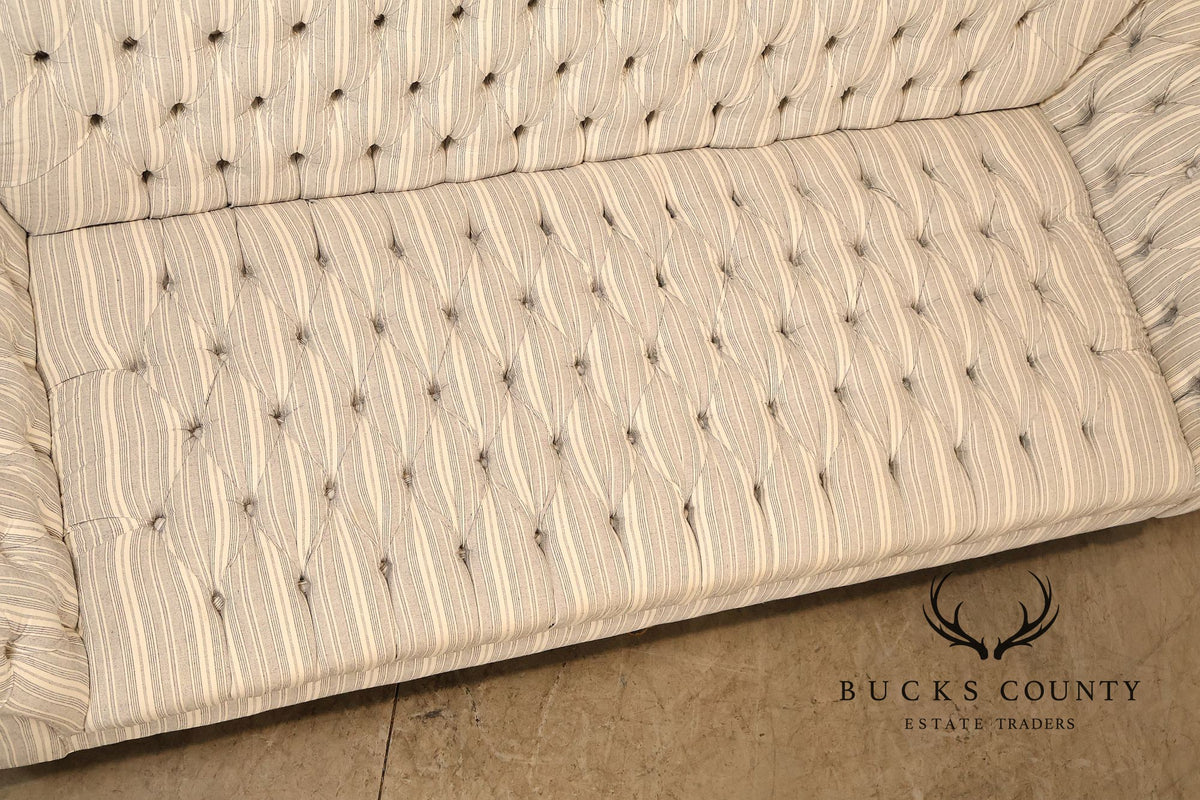 Cambridge Collection Tufted Blue And White Striped Upholstered Sofa