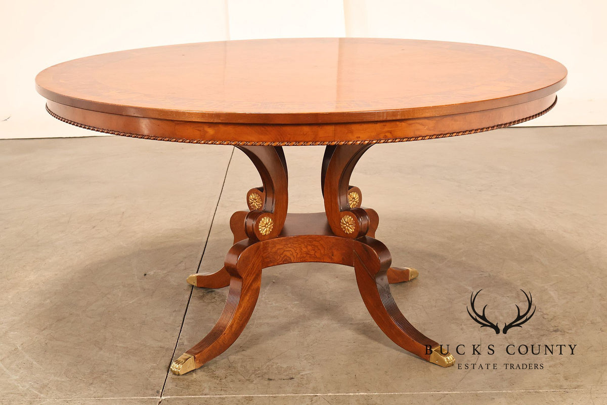 Francesco Molon Italian Neoclassical Style 60" Round Inlaid Burl Wood Dining Table