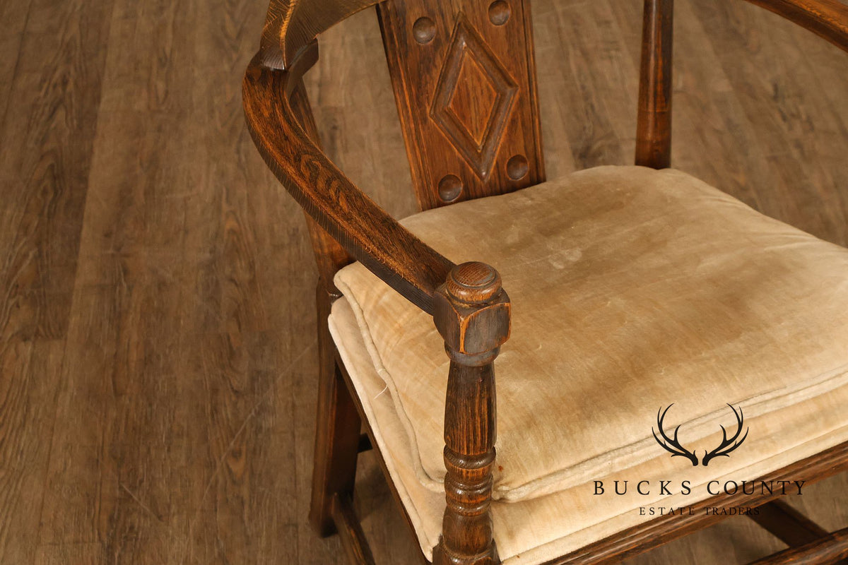 Tudor Style Pair of Oak Armchairs