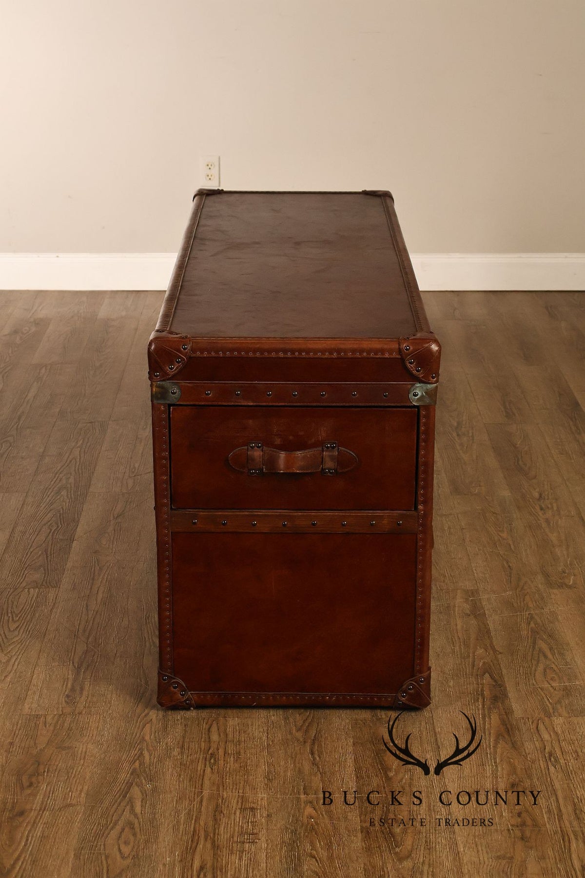 Restoration Hardware Leather Campaign-Style Storage Trunk With Drawers