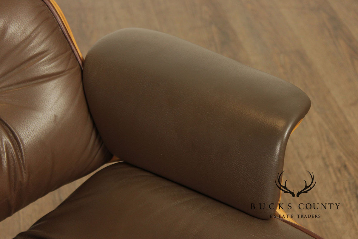 Eames Style Leather Swivel Chair with Ottoman