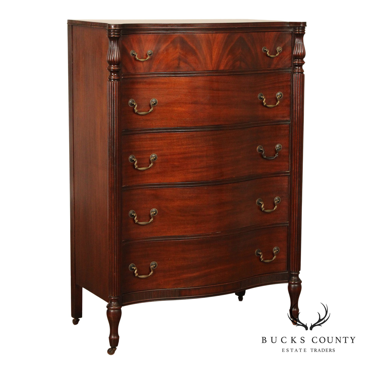 1940's Vintage Regency Style Mahogany Tall Chest