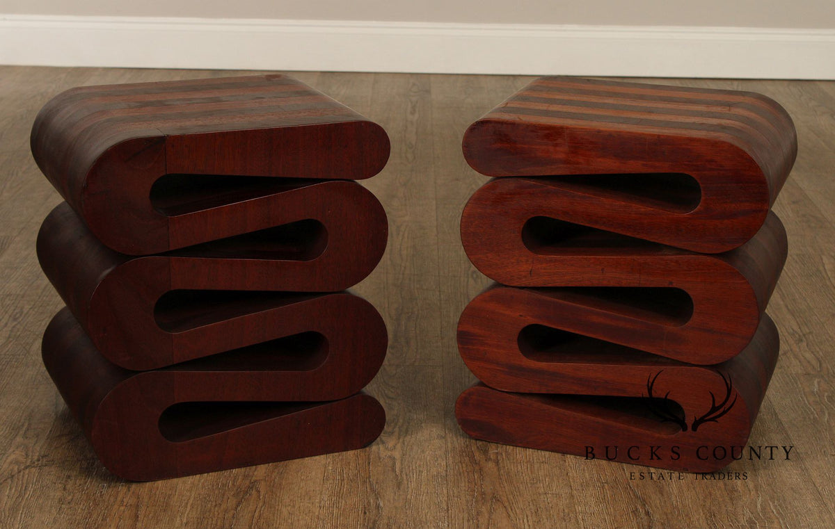Pair Of Contemporary Sculptural Snake Form Wood End Tables