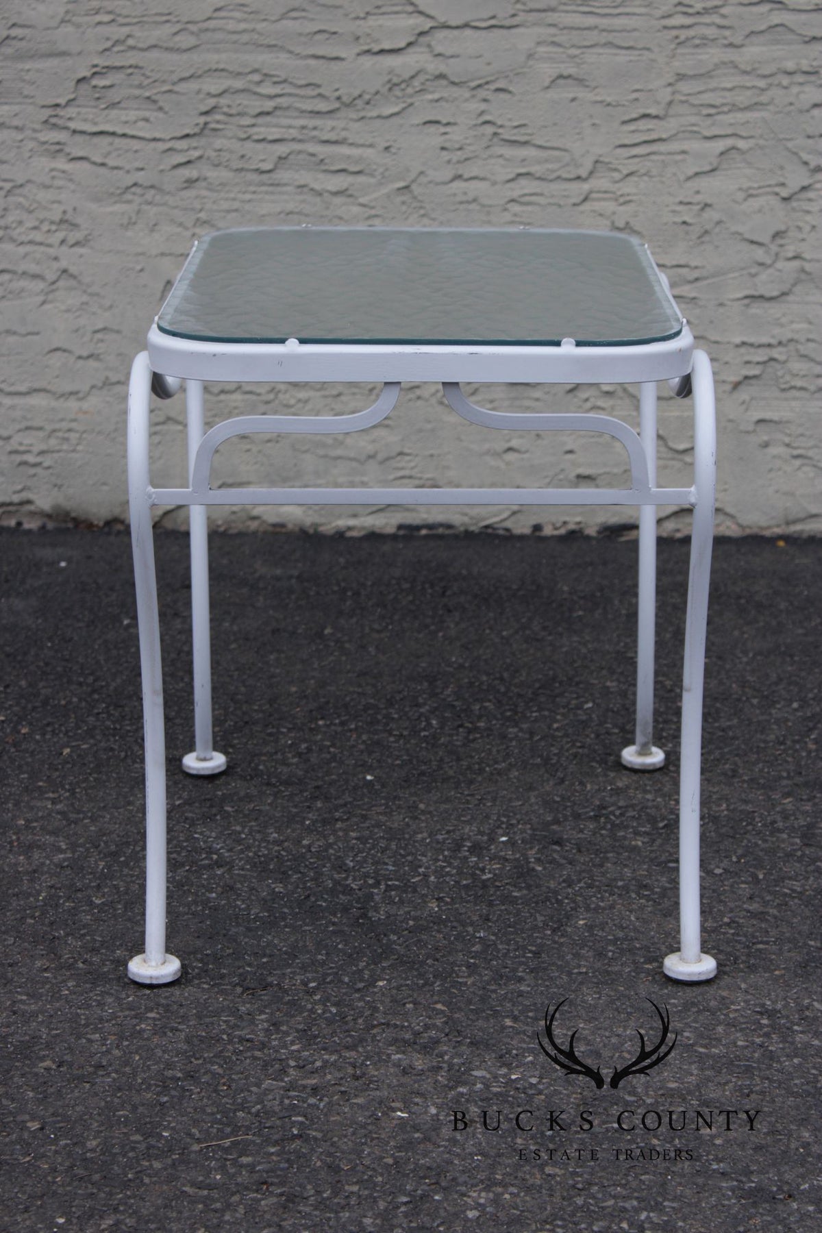 Woodard Glass Top Wrought Iron Patio Side Table