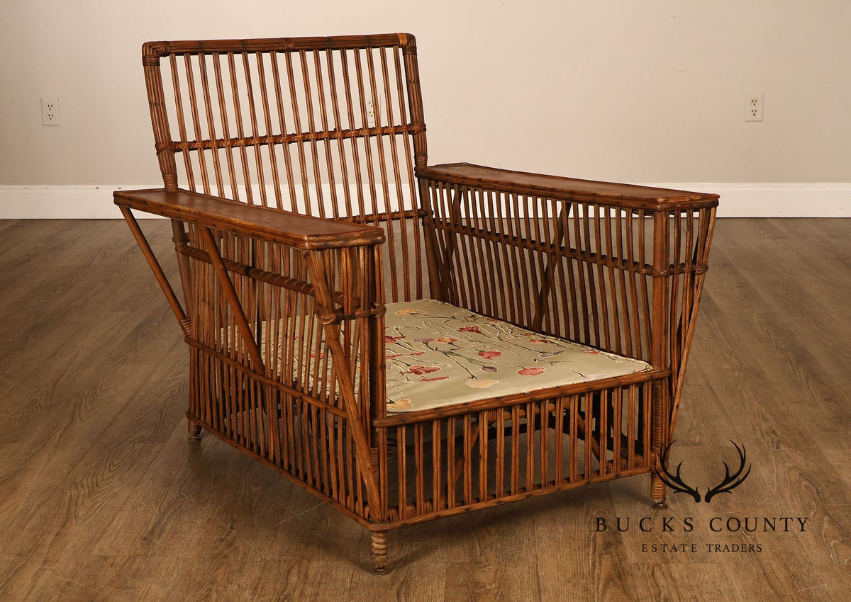 Antique Pair Of Split Reed Rattan Lounge Chairs