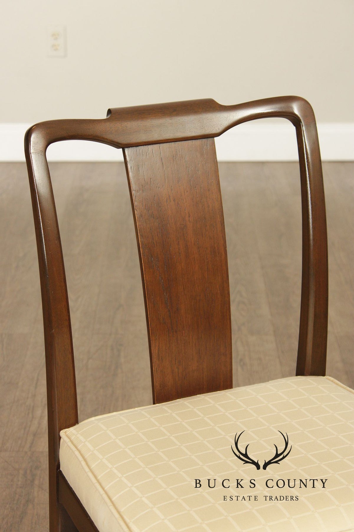Mid Century Asian Influenced Set of Six Mahogany Dining Chairs