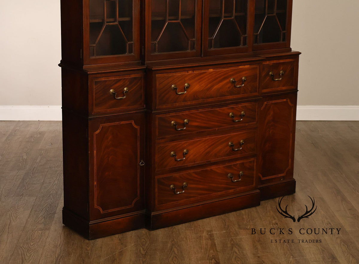 Georgian Style Mahogany Breakfront China Cabinet With Secretary Desk