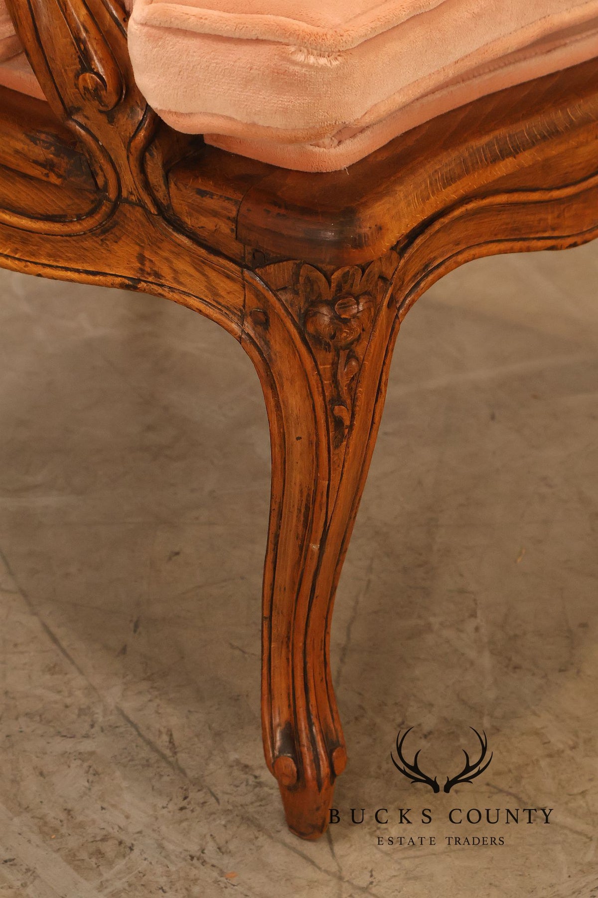 Antique French Louis XV Style Pair Of Carved Wood Caned Armchairs
