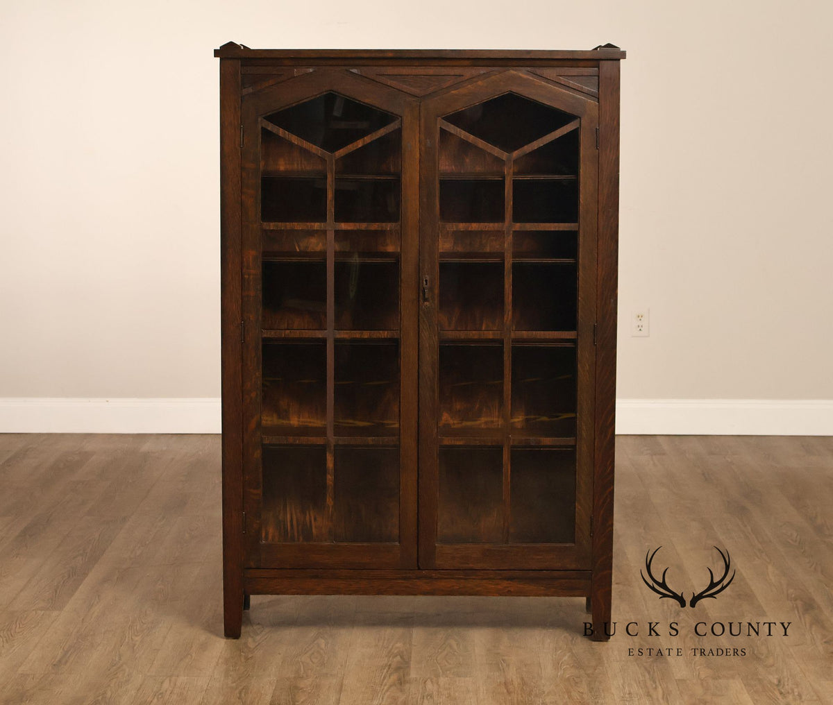 Antique Mission Oak Arts And Crafts Two Door Bookcase