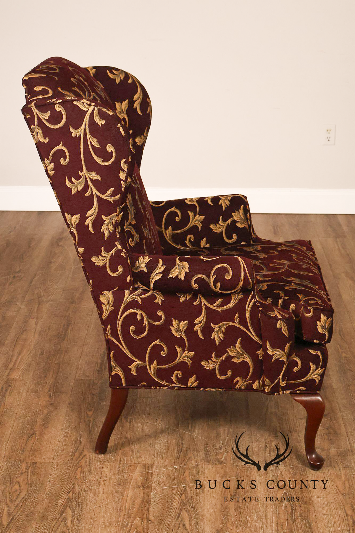 Traditional Queen Anne Style Upholstered Wingback Chair