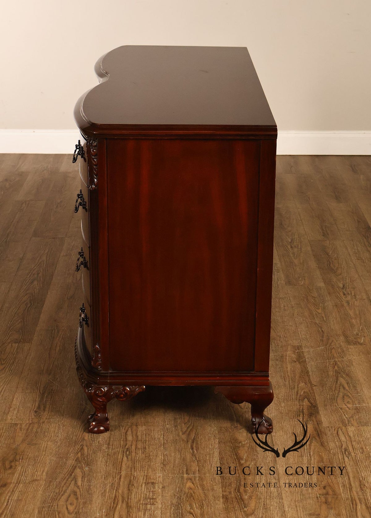 Traditional Mahogany Double Dresser With Carved Claw Feet