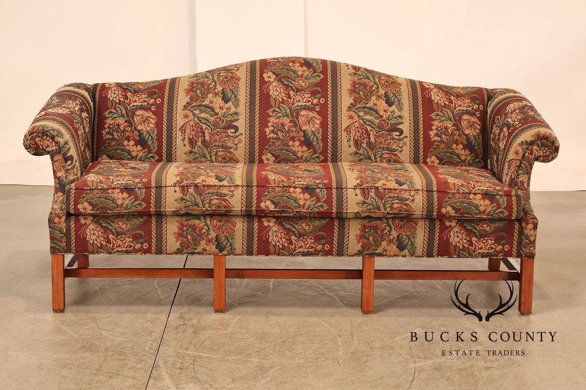 Vintage Traditional Camelback Sofa With Floral Upholstery
