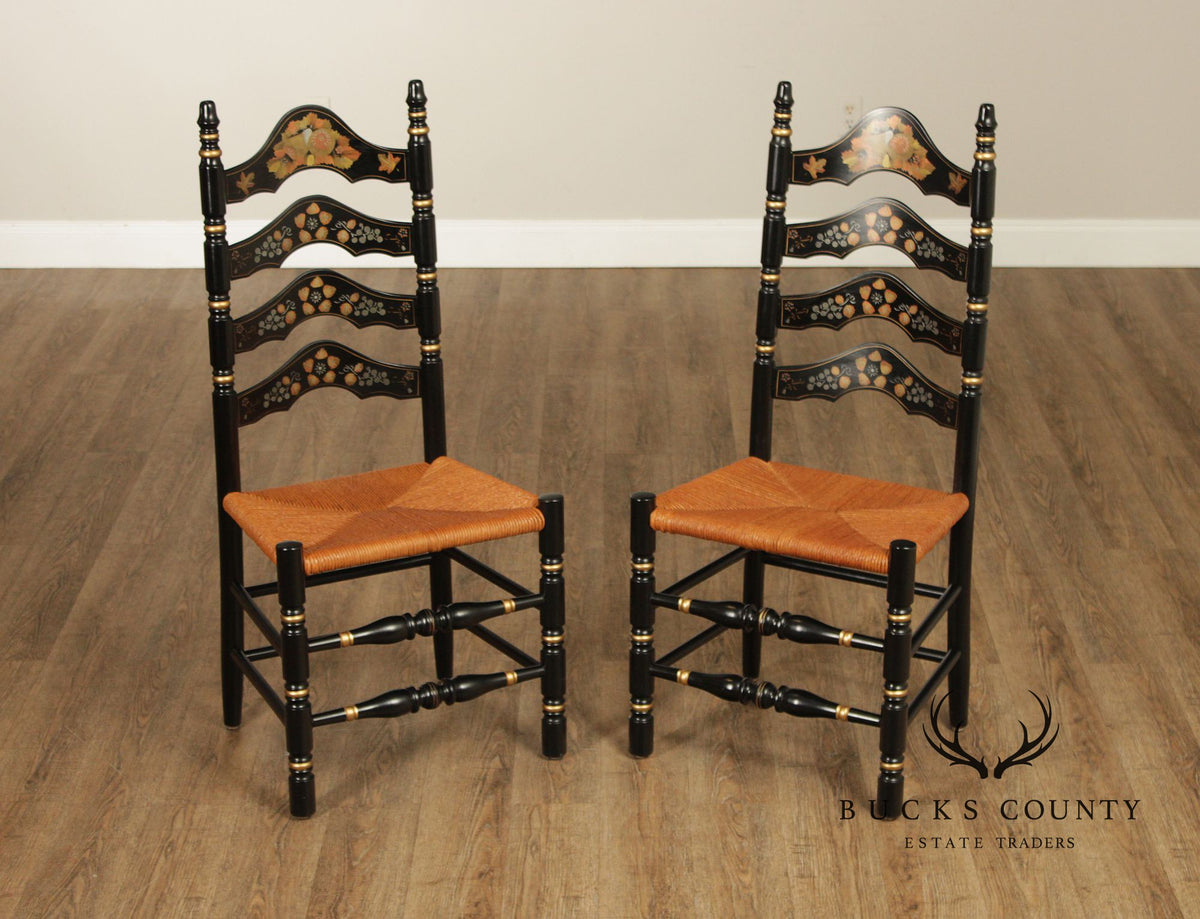 Ethan Allen Pair Of Hitchcock Style Hand Painted Ladderback Side Chairs