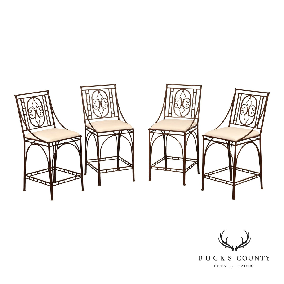 French Art Deco Style Set of Four Counter Stools