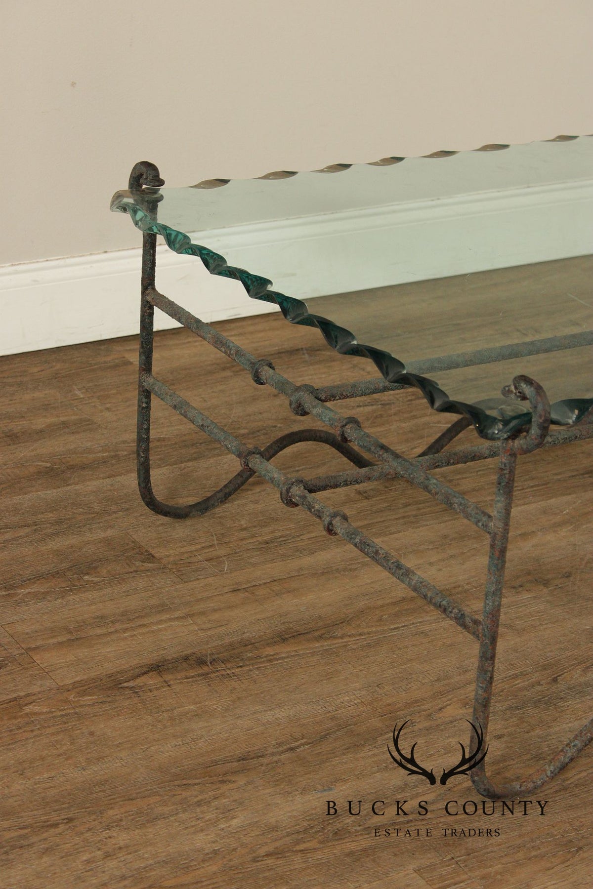 Modernist Glass Top Wrought Iron Coffee Table