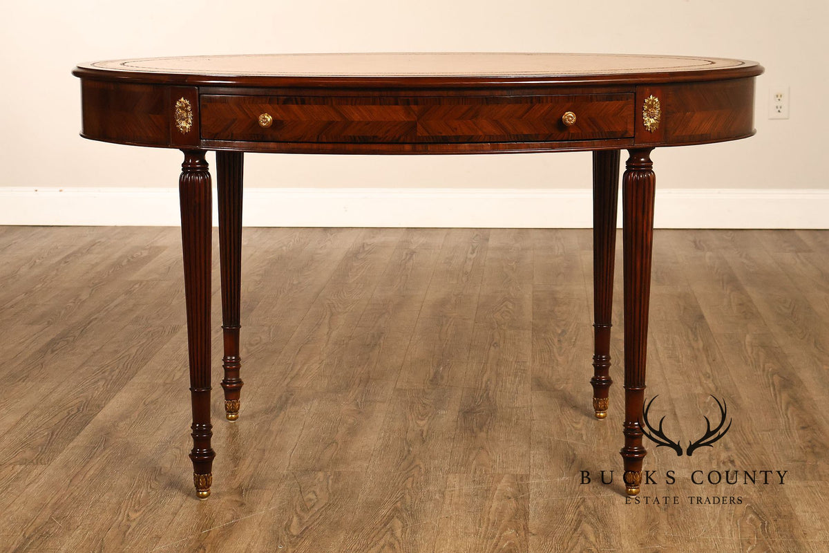 Maitland-Smith Regency Style Oval Leather Top Writing Table