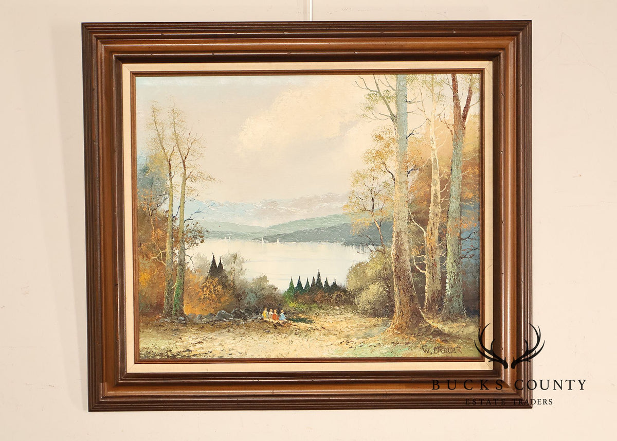 Wilhelm Brauer Framed Landscape Painting, Alpine Lake