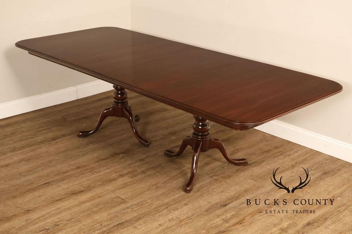 Ethan Allen Georgian Court Queen Anne Style Double Pedestal Cherry Dining Table