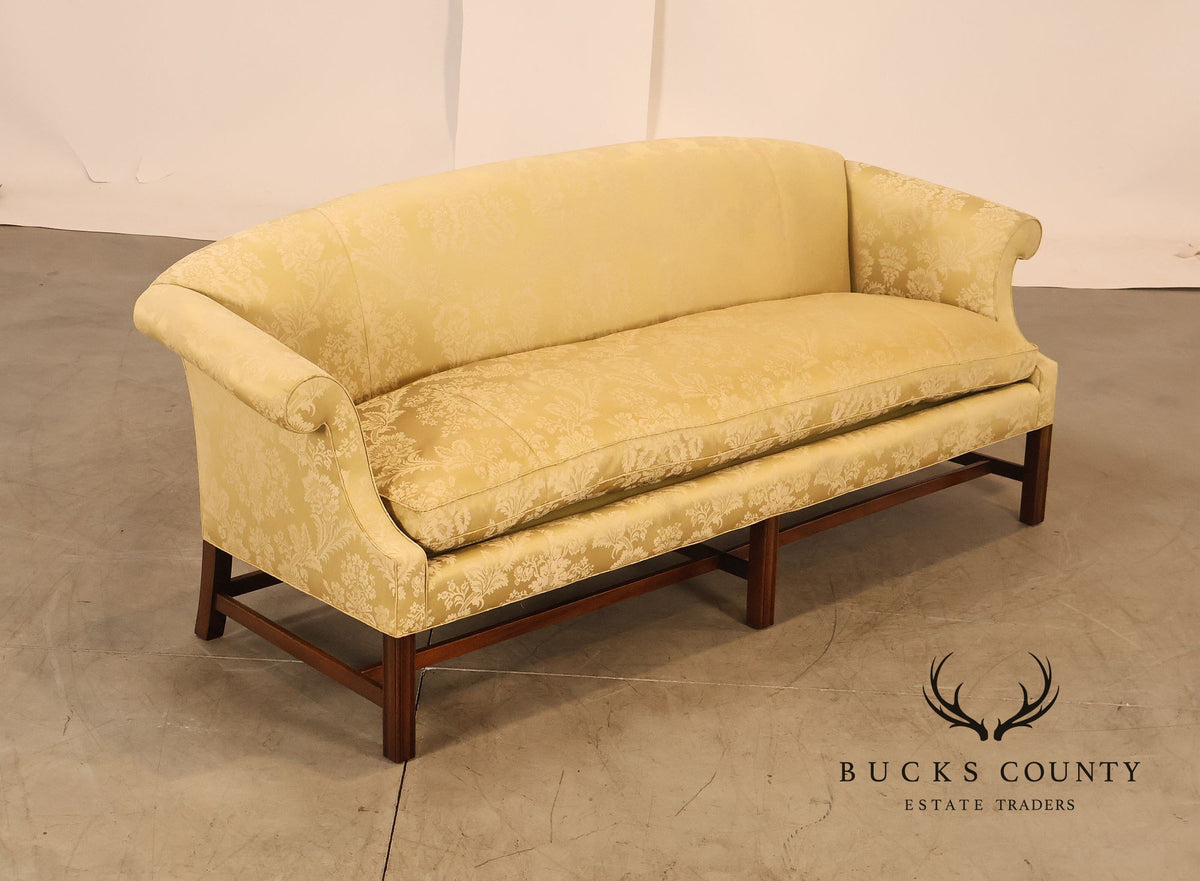 Henredon Chippendale Camelback Damask Upholstered Mahogany Sofa