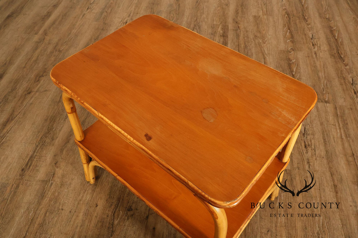 Vintage Mid Century Modern Two-Tier Bamboo End Table