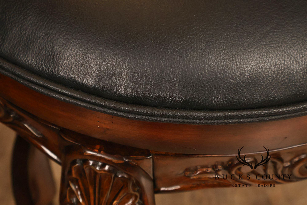 Quality Set Of Four Carved Mahogany Swivel Bar Stools