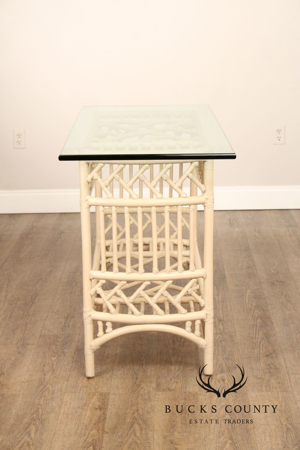 Ficks Reed Glass Top Rattan Console