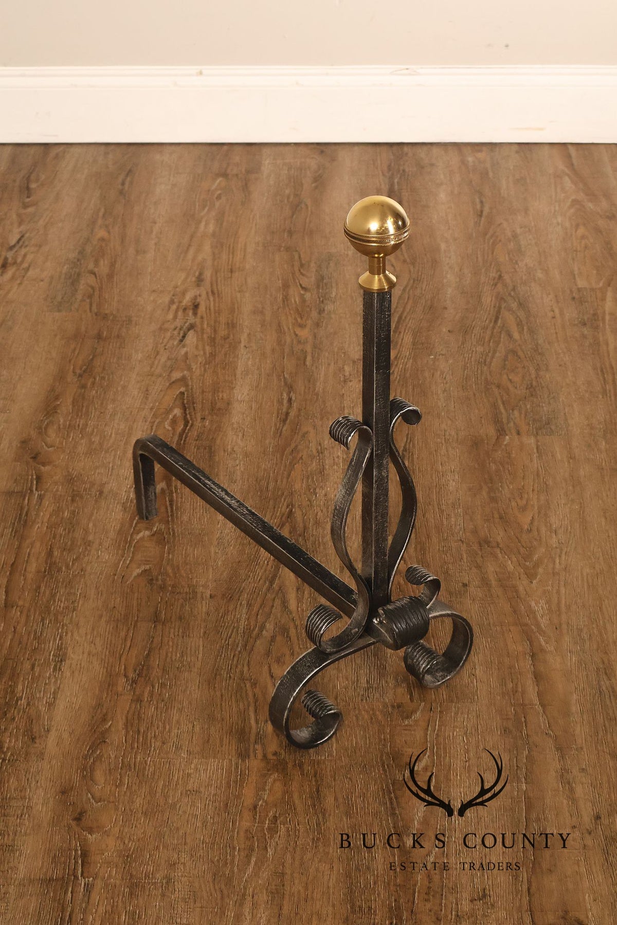 Pair of Italian Wrought Iron And Brass Fireplace Andirons