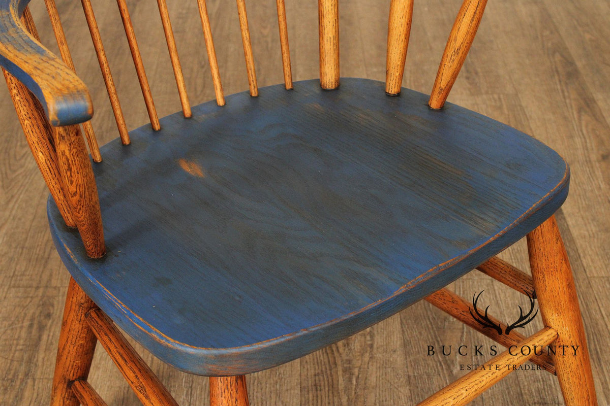 Early American Style Set of Four Oak Painted Windsor Armchairs