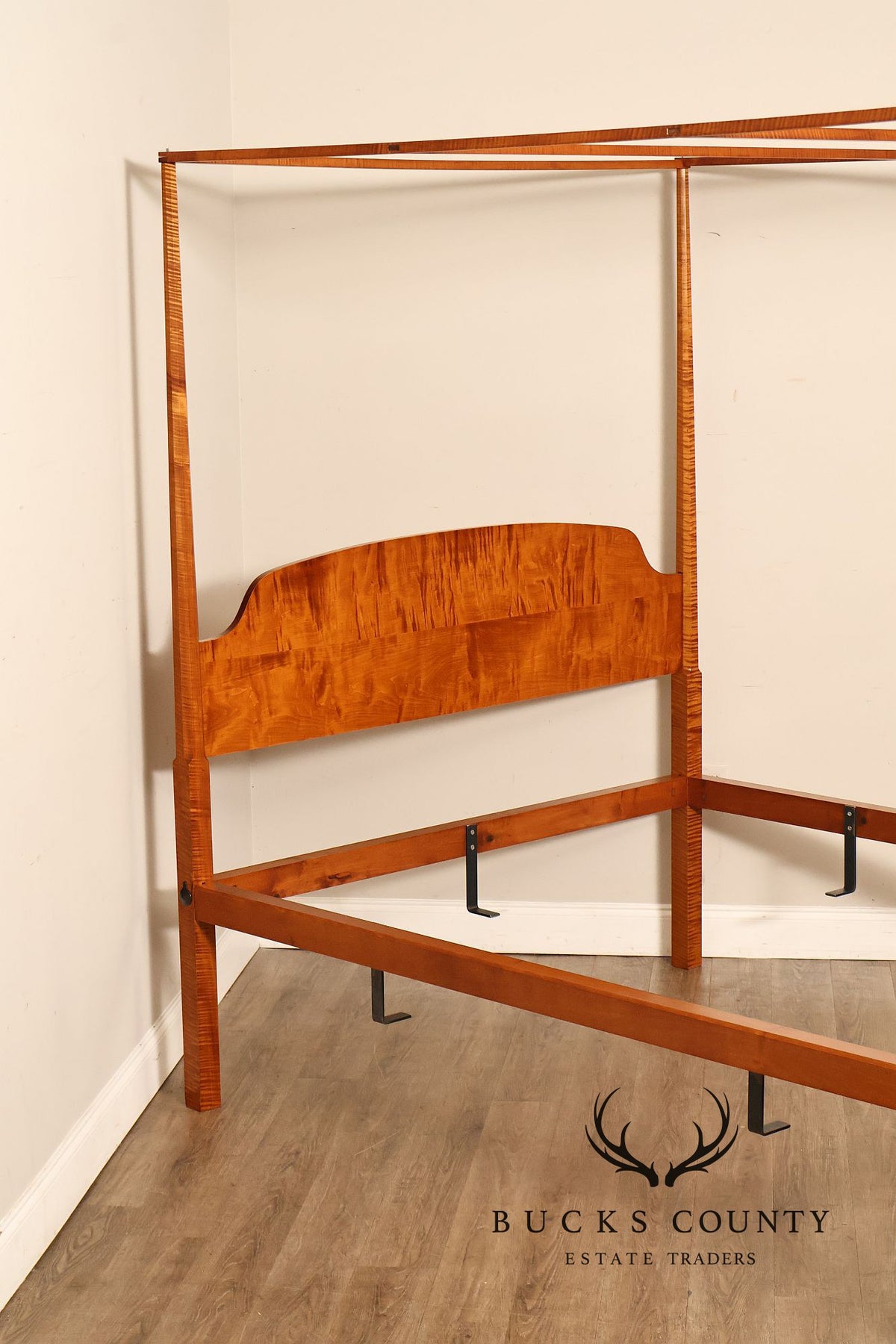 Bench Made Tiger Maple Queen Size Four Poster Canopy Bed