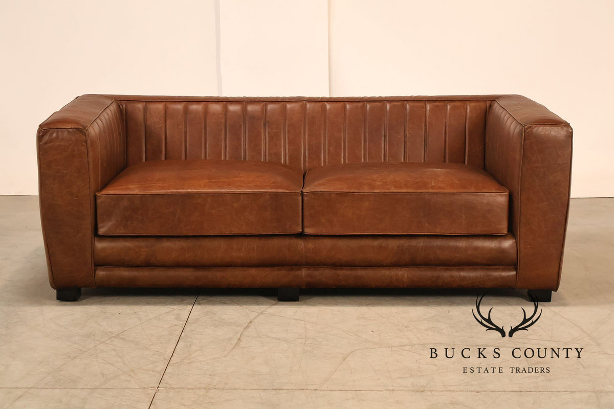 Art Deco Style Brown Leather Sofa