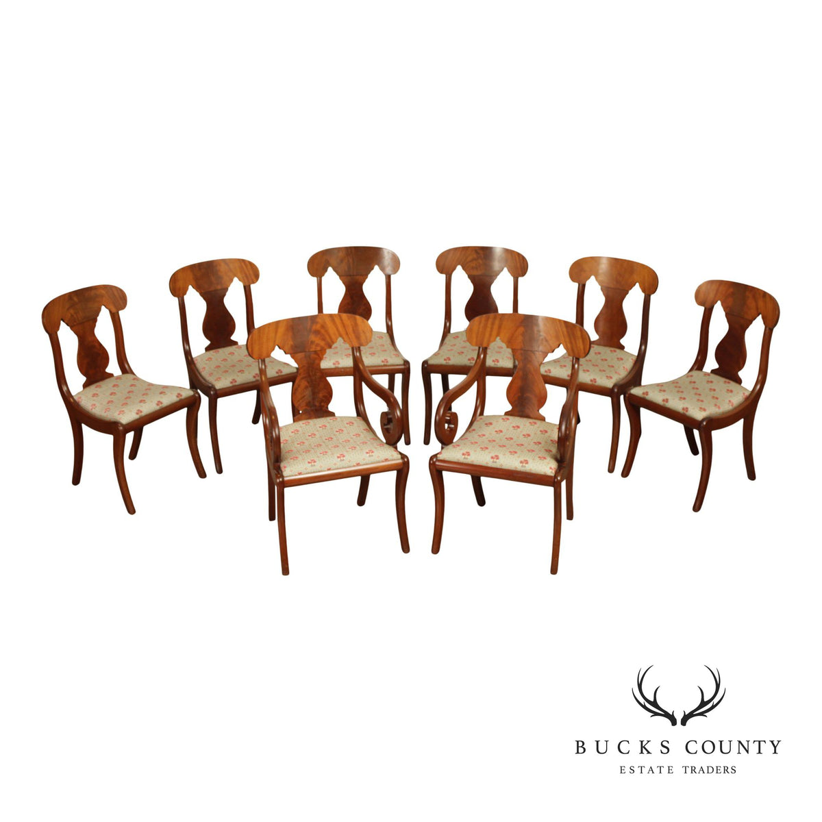 Biggs Furniture Empire Style Set of Eight Mahogany Dining Chairs