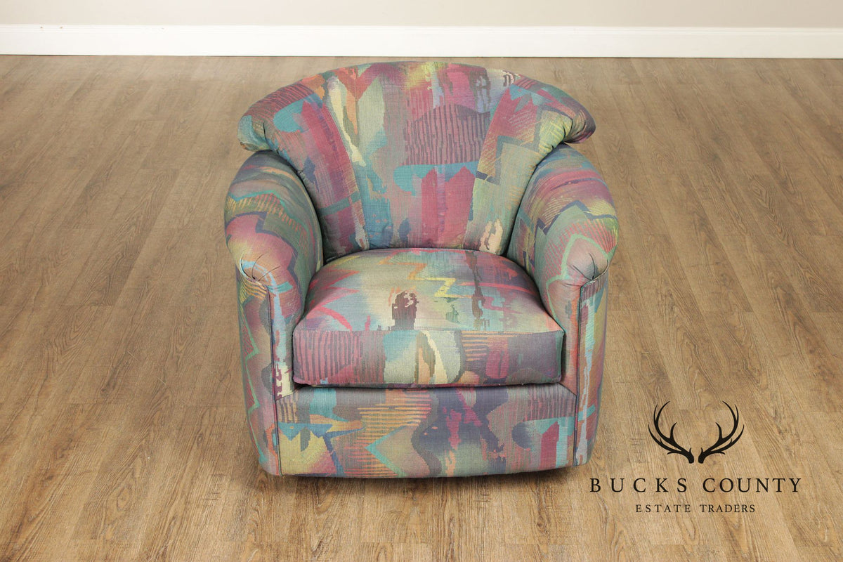 Sherrill Furniture Post Modern Pair of Swivel Club Chairs