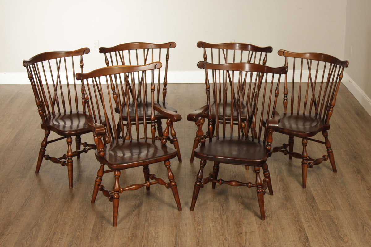Ethan Allen Vintage Set of Six Windsor Style Dining Chairs, Solid Pine