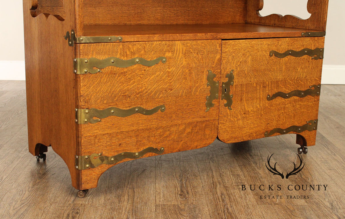 Antique Victorian Golden Oak Sideboard With Mirrored Back