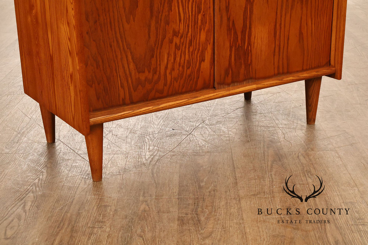 Mid Century Modern Two-Piece Oak and Glass China Cabinet