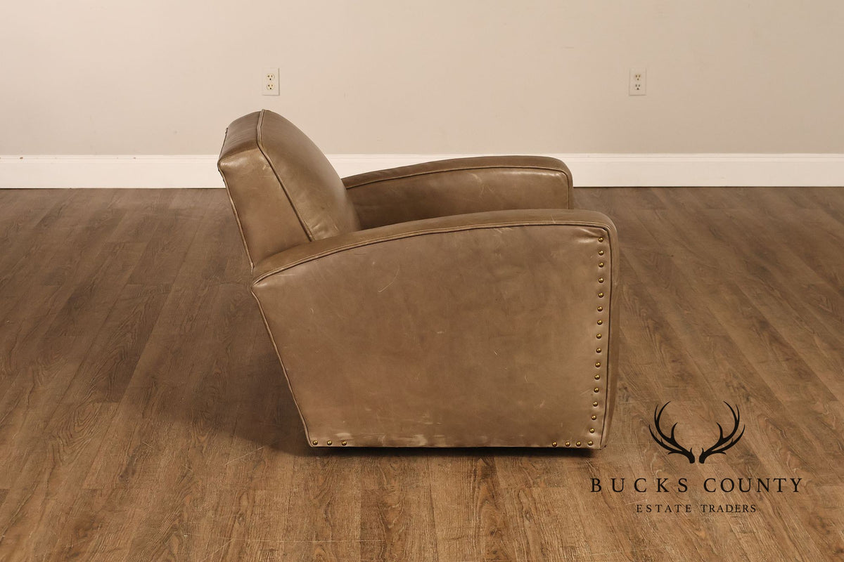 Restoration Hardware Pair Of Leather Swivel Club Chairs