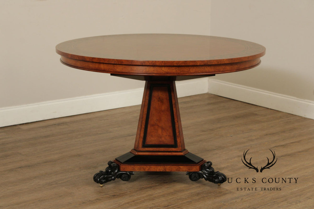 Baker Stately Homes Burlwood Round Inlaid Center Tabe