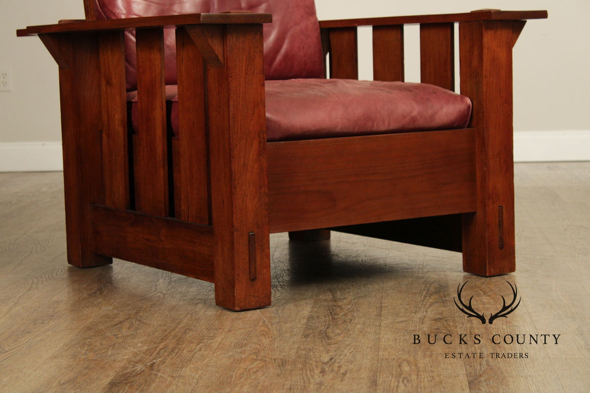 Antique Mission Walnut and Leather Morris Chair