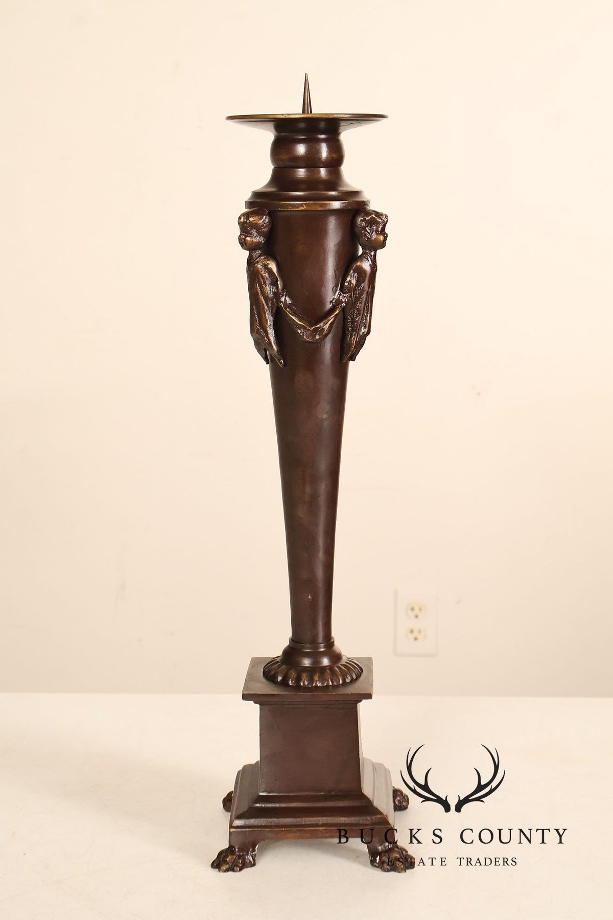 Maitland Smith Bronze Pair Of Neoclassical-Style Candlesticks