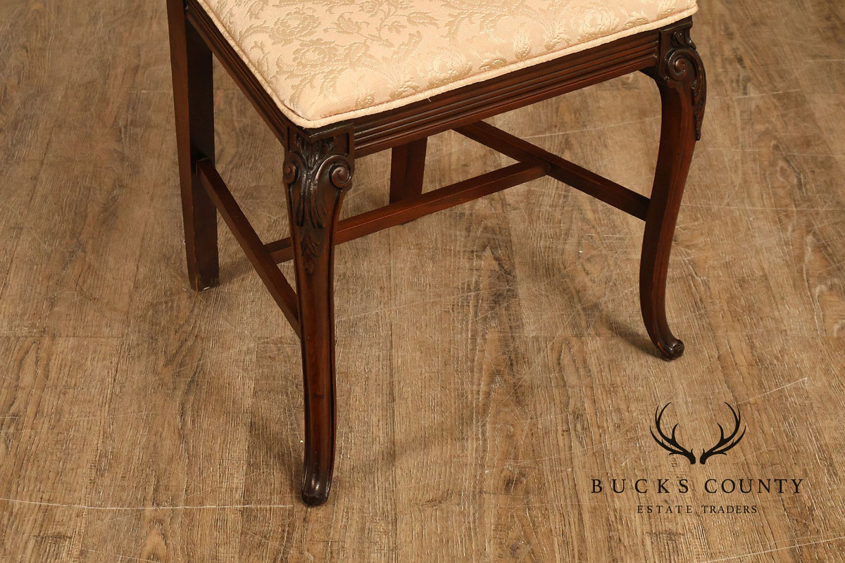 Traditional Mahogany Carved Side Chair With Floral Damask Upholstery